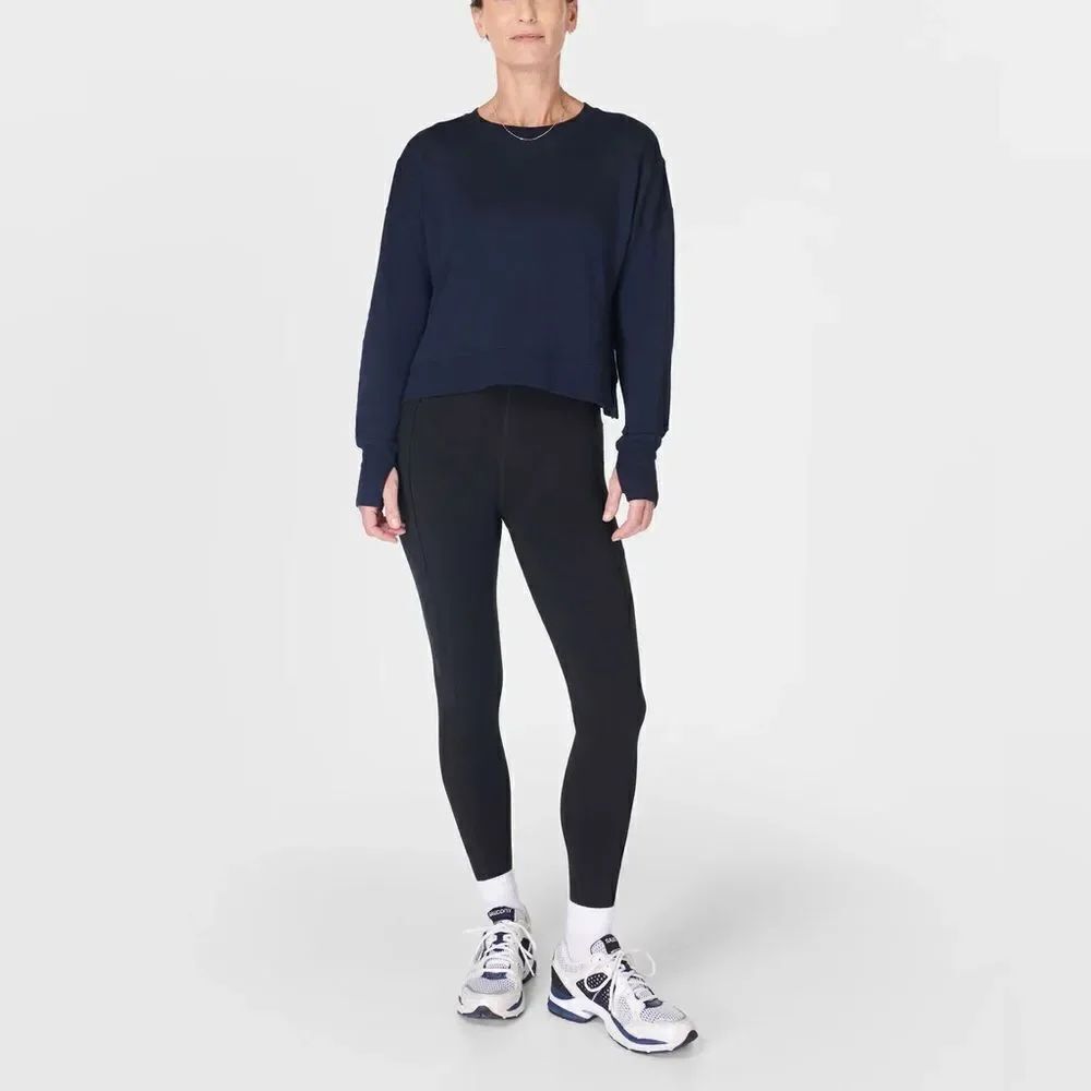 Sweaty Better NAVY After Class Cropped Sweater Small